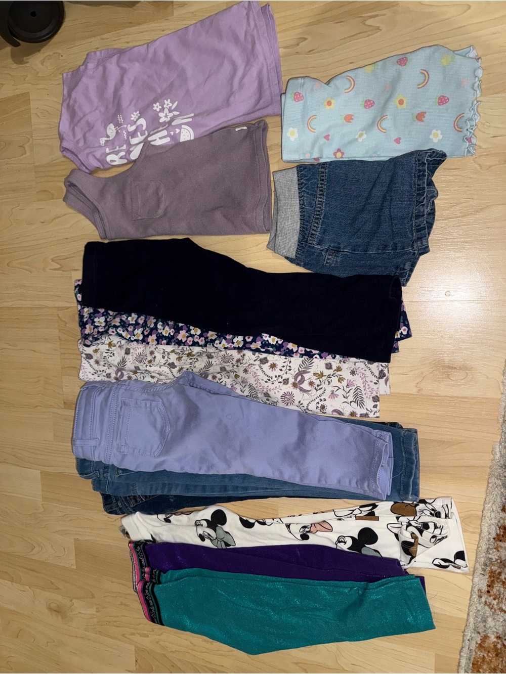 Mixed Girls' Bottoms Bundle in Purple, Teal, Denim, Floral - Unbranded 4T